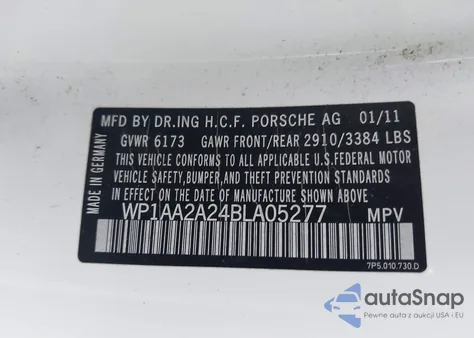 2011 Porsche Cayenne z USA, uszkodzony, nr VIN WP1AA2A24BLA05277